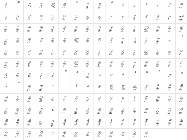 Young Patriot Outline Italic Outline Italic  glyph index