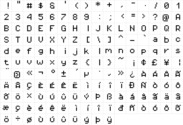 Pixel Operator Mono 8 Regular  glyph index