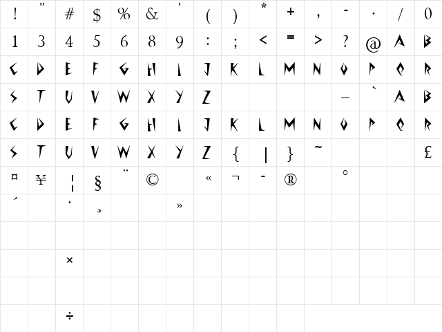 Jazzy Caveman Regular  glyph index
