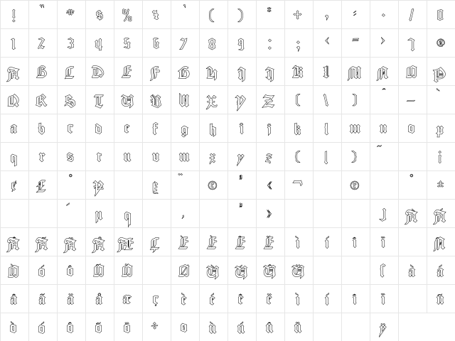 GoodCity Plain Hollow Plain  glyph index