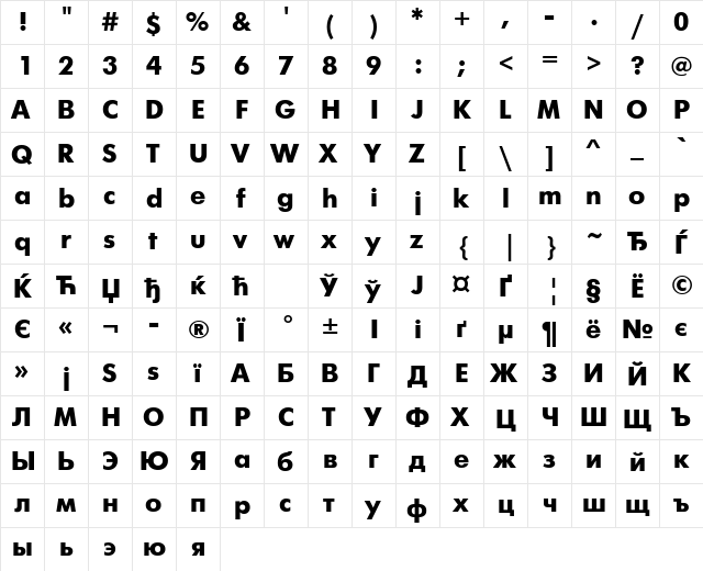 FuturisCTT Bold  glyph index