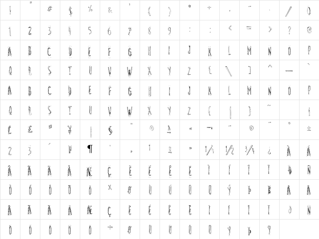 Cute Cartoon Regular  glyph index