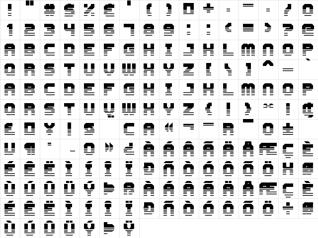 Cyberspace Raceway Front Regular  glyph index