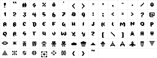 Oxygene 1 Regular  glyph index