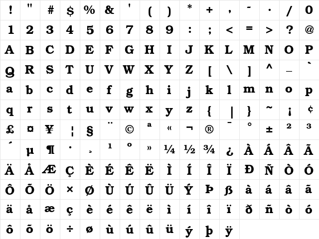 ITC Bookman Demi  glyph index