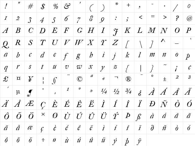 DTL Fleischmann Regular  glyph index