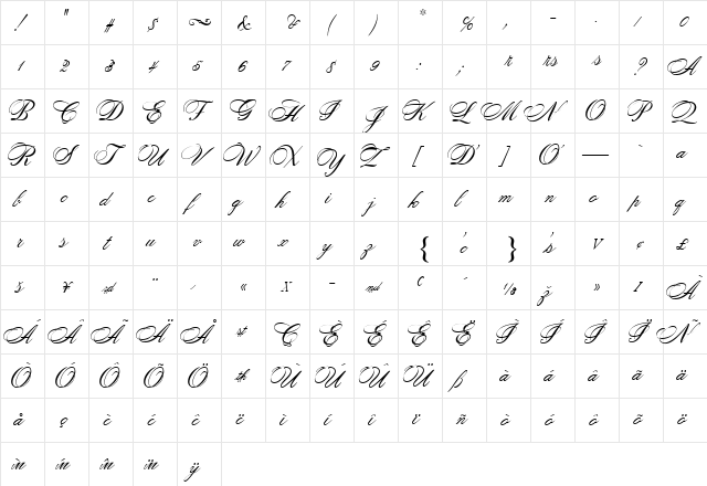 Rosamunda Two Regular  glyph index