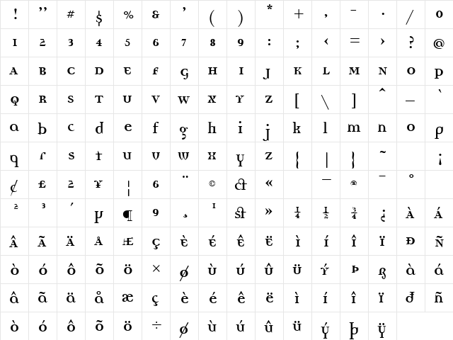 DemocraticaBoldLining Bold  glyph index