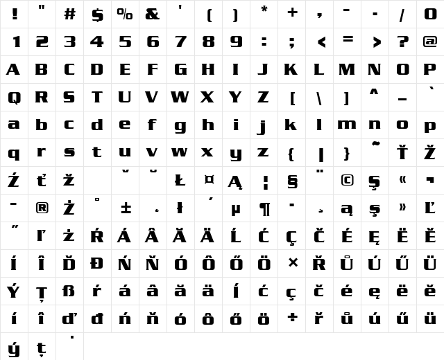 SerpentineDEEBol Regular  glyph index