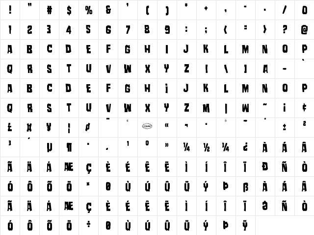 Mister Twisted Condensed Condensed  glyph index