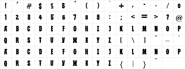 VTC SubwaySlam Caps Regular  glyph index