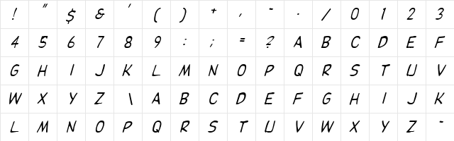 Pester 6 Italic  glyph index