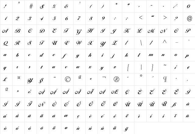 Iballantines-Bold Regular  glyph index
