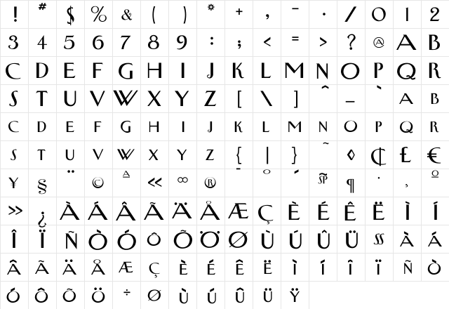 NewYorkerType Regular  glyph index