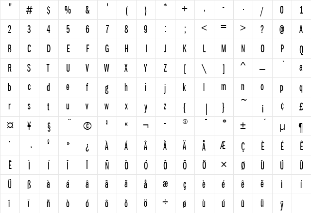 FranklinGotXCmpITC Book  glyph index
