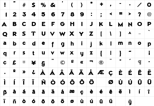 NapoliLH Bold  glyph index