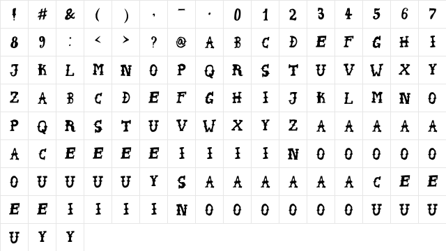Peyote Handwrite Regular  glyph index