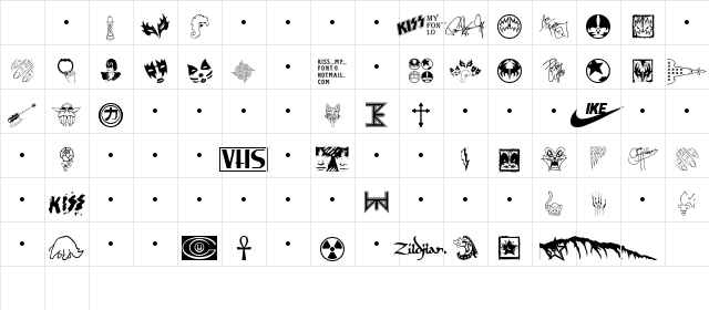 KISS My Font Regular  glyph index