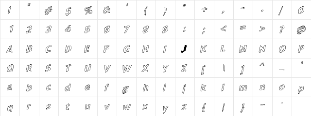 Dross02HollowSlanted Regular  glyph index