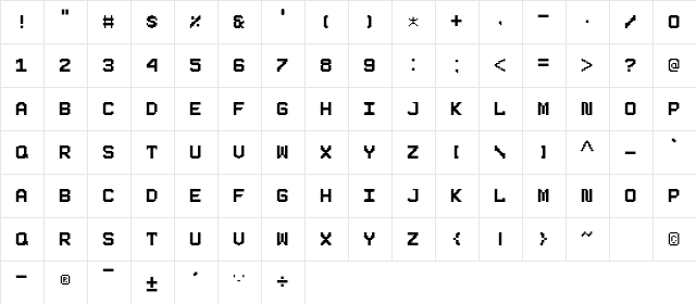 Pixeboy Regular  glyph index