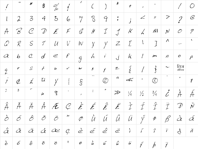 LEHN009 Regular  glyph index