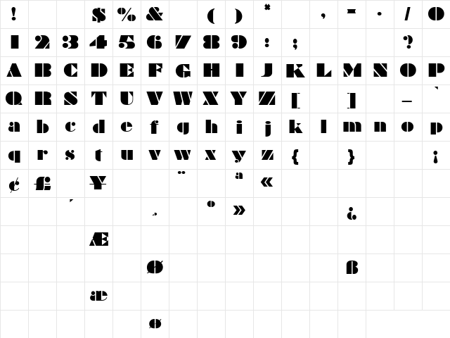 La Grange 1 Regular  glyph index