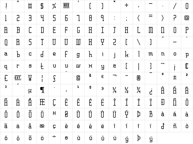 Frankfurt Messe Serif  glyph index