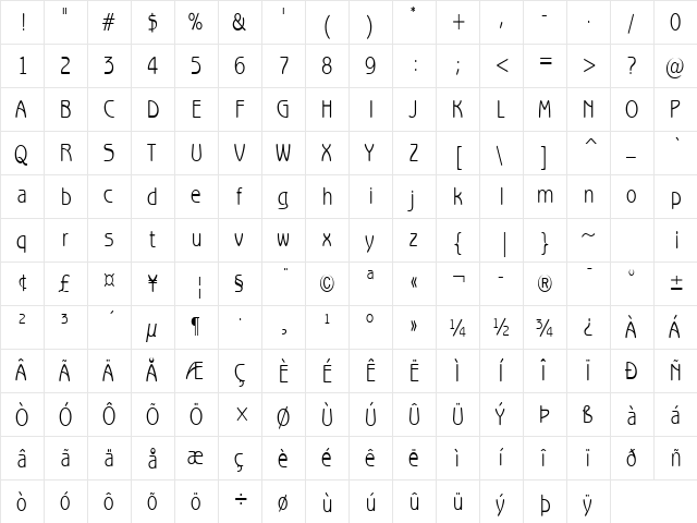 Beagle-Condensed Normal  glyph index