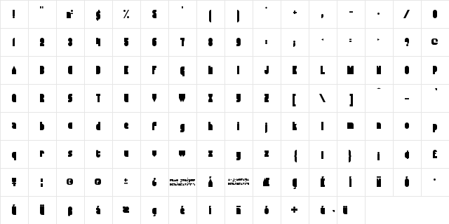 zayre eYe/FS Regular  glyph index