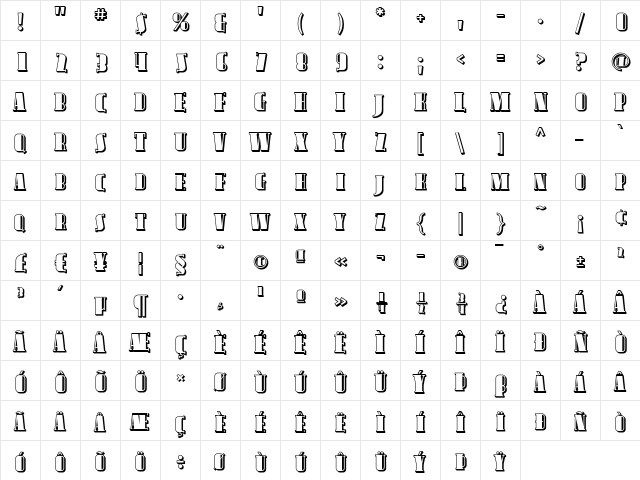 Avondale SC Shaded Regular  glyph index