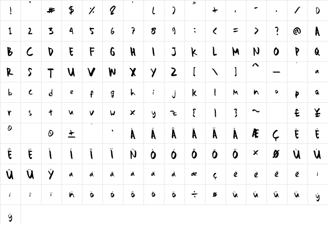 Monterado Regular  glyph index