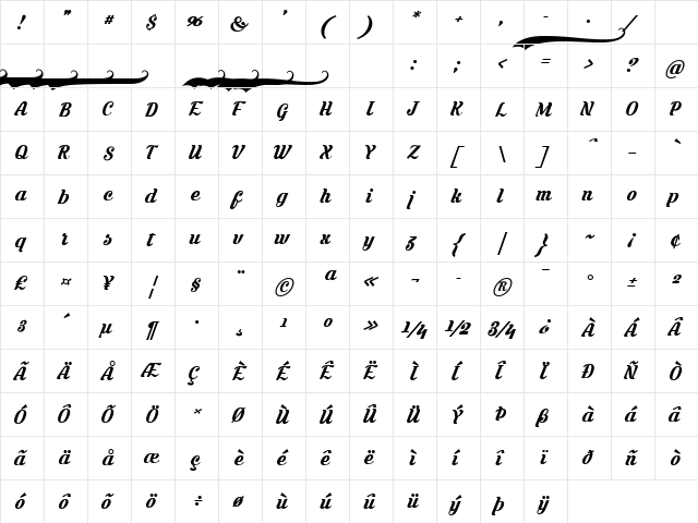 Krinkes Regular PERSONAL USE Regular  glyph index