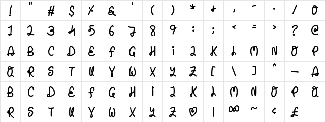 Penelope Regular  glyph index