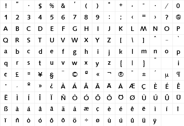 Saxony-Serial-Medium Regular  glyph index