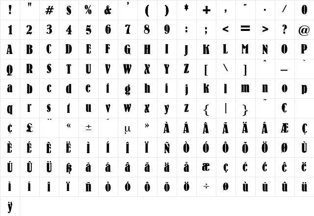 Laurin Regular  glyph index