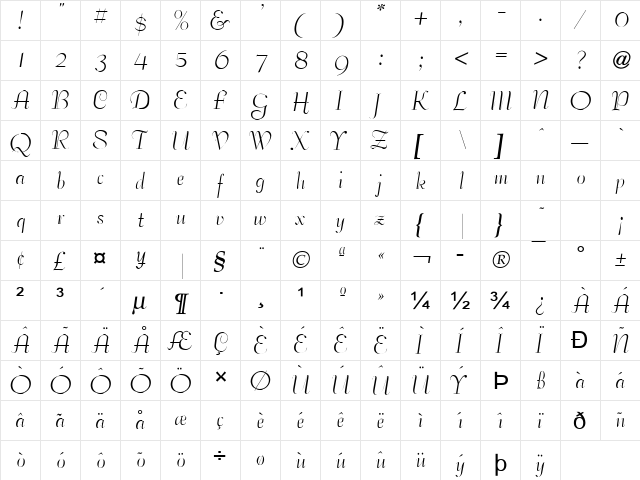 Tango Normal  glyph index