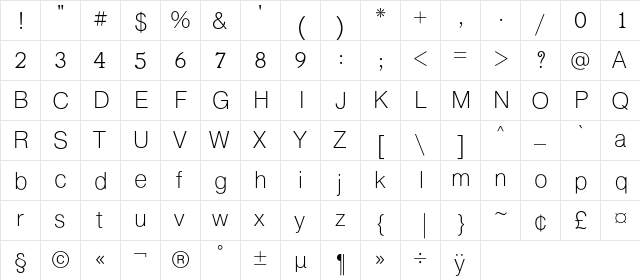 Chweulebrivi Regular  glyph index