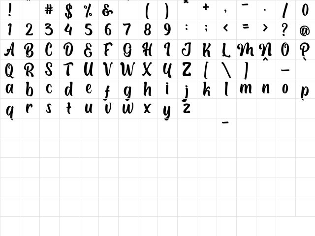 Boughies Demo Regular  glyph index