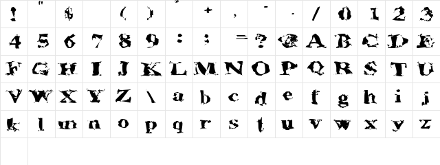 AluminumShredExtended Regular  glyph index