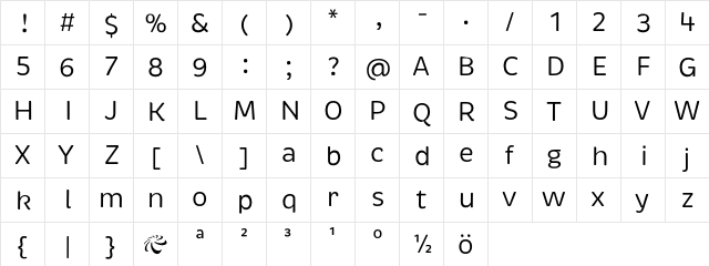 Brevia Regular Regular  glyph index