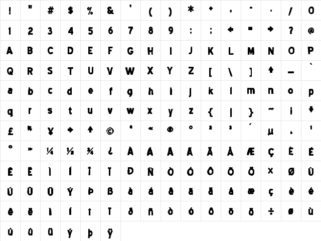 Blue Highway Ink Regular  glyph index