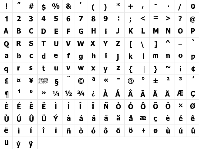 Dreamer Regular  glyph index