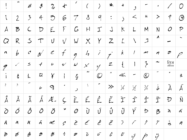 LEHN074 Regular  glyph index