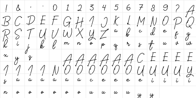 The Signate Free Regular  glyph index