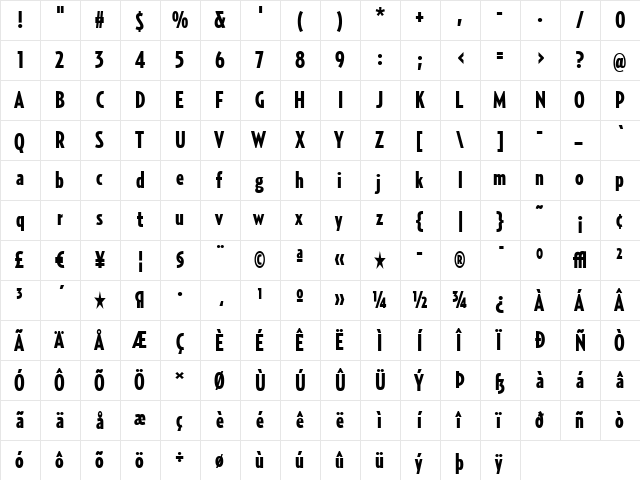 RelayComp-Black Regular  glyph index