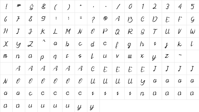 Lady Rose Regular  glyph index