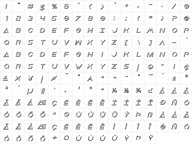 Earth Orbiter Deep 3D Italic Italic  glyph index