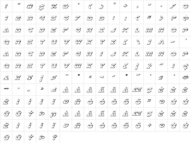 Airstrike Bullet Regular  glyph index