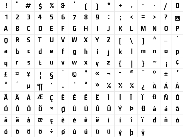 Fishmonger MS Plain  glyph index