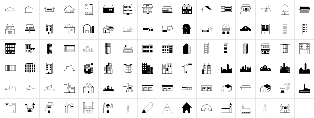 Buildings Regular  glyph index